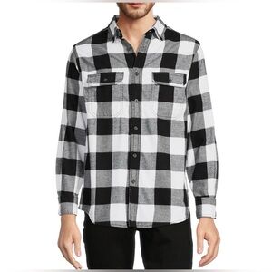 George Men’s Plaid Flannel Long Sleeve Button Up Shirt. *Vivid White*